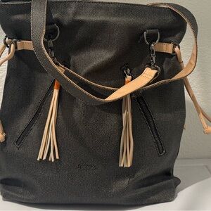 Sherpani Black and Tan Shoulder Bag with Tassel Accents